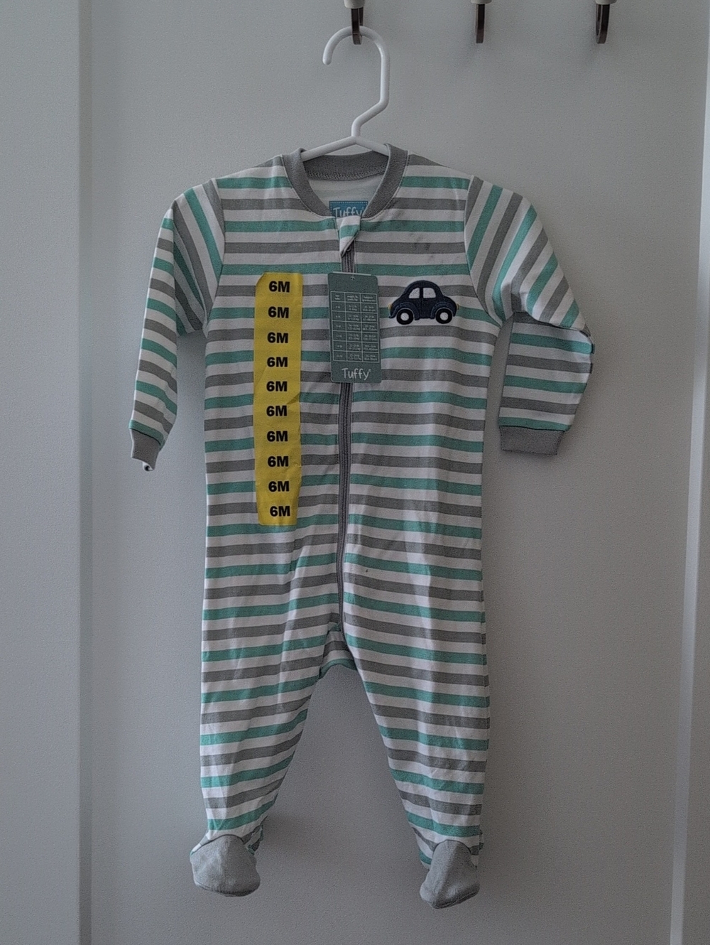 Tuffy Green & Gray Striped Baby Footed One-Piece